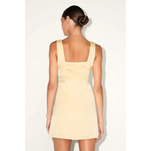 Lulus Truly the Cutest Dress Women's M Light Yellow Satin Mini Square Neck NWT - Picture 3 of 9